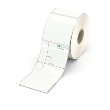 Etikett 55 x 55 mm - PE-Folie weiß permanent - 600 Etiketten pro Rolle - 25 mm Hülse 