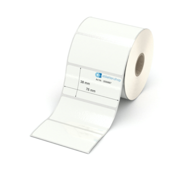 Etikett 76 x 38 mm - PE-Folie weiß permanent - 900 Etiketten pro Rolle - 25 mm Hülse 