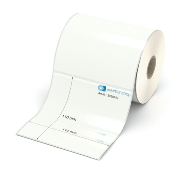 Etikett 110 x 110 mm - PE-Folie weiß permanent - 350 Etiketten pro Rolle - 25 mm Hülse 