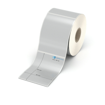 Etikett 60 x 80 mm - Polyester silbern permanent - 450 Etiketten pro Rolle - 25 mm Hülse 