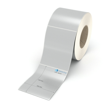 Etikett 102 x 128 mm - Polyester silbern permanent - 900 Etiketten pro Rolle - 76 mm Hülse 