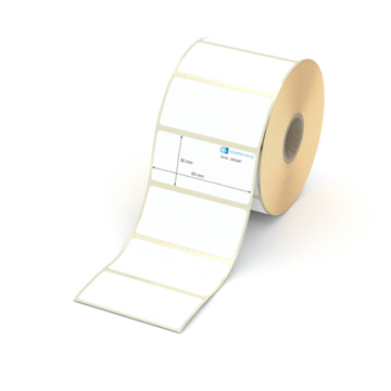 Etikett 63 x 30 mm - Thermopapier weiß leicht ablösbar - 1200 Etiketten pro Rolle - 25 mm Hülse 