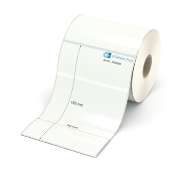 Etikett 99 x 150 mm - PE-Folie weiß permanent - 250 Etiketten pro Rolle - 25 mm Hülse 