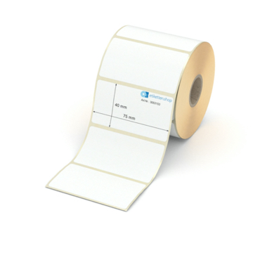 Etikett 75 x 40 mm - Transferpapier weiß permanent - 900 Etiketten pro Rolle - 25 mm Hülse 
