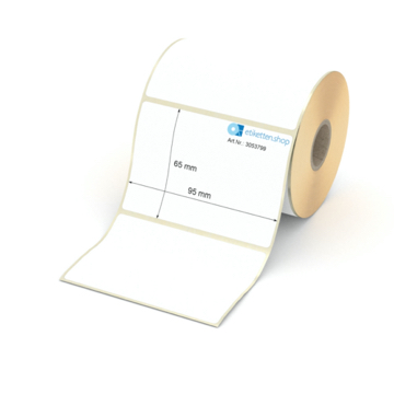Etikett 95 x 65 mm - Thermopapier weiß permanent - 500 Etiketten pro Rolle - 25 mm Hülse 