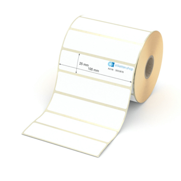 Etikett 100 x 25 mm - Thermopapier weiß leicht ablösbar - 1400 Etiketten pro Rolle - 25 mm Hülse 