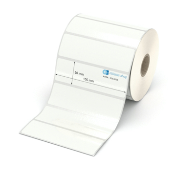 Etikett 100 x 30 mm - PE-Folie weiß permanent - 1200 Etiketten pro Rolle - 25 mm Hülse 