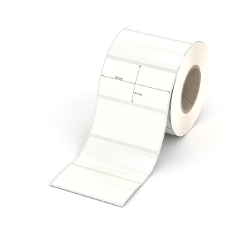 Etikett 68 x 34 mm - PE-Folie weiß permanent - 750 Etiketten pro Rolle - 40 mm Hülse 