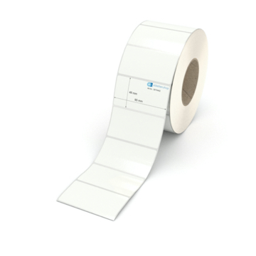Etikett 90 x 48 mm - PE-Folie weiß permanent - 2300 Etiketten pro Rolle - 76 mm Hülse 