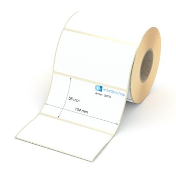 Etikett 104 x 56 mm - Thermopapier weiß permanent - 700 Etiketten pro Rolle - 40 mm Hülse 