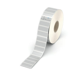 Etikett 26 x 10 mm - Polyester silbern permanent - 3000 Etiketten pro Rolle - 25 mm Hülse 