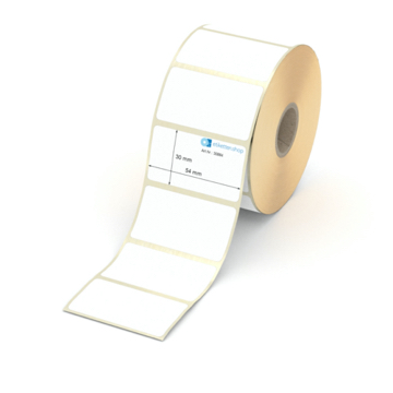 Etikett 54 x 30 mm - Thermopapier weiß leicht ablösbar - 1200 Etiketten pro Rolle - 25 mm Hülse 