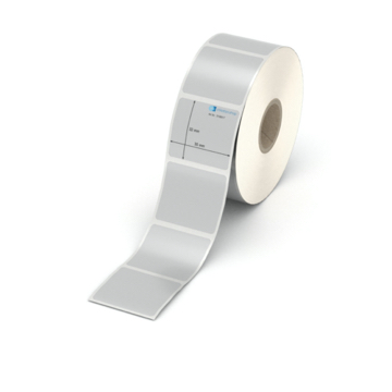 Etikett 35 x 32 mm - Polyester silbern permanent - 1100 Etiketten pro Rolle - 25 mm Hülse 