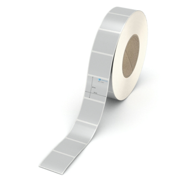 Etikett 39 x 38 mm - Polyester silbern permanent - 2900 Etiketten pro Rolle - 76 mm Hülse 