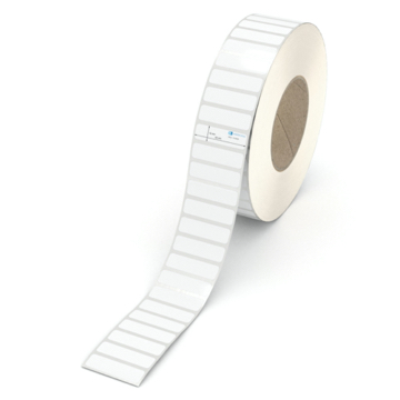 Etikett 43 x 12 mm - Polyester weiß permanent - 8000 Etiketten pro Rolle - 76 mm Hülse 