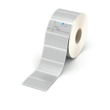 Etikett 46 x 23 mm - Polyester silbern permanent - 1500 Etiketten pro Rolle - 25 mm Hülse 