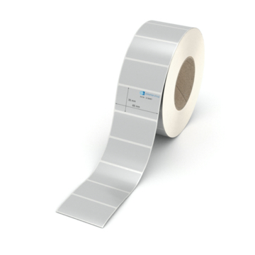 Etikett 65 x 35 mm - Polyester silbern permanent - 3000 Etiketten pro Rolle - 76 mm Hülse 
