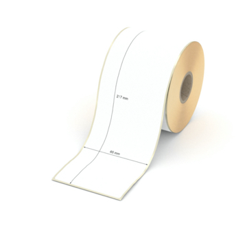 Etikett 65 x 217 mm - Thermopapier weiß leicht ablösbar - 150 Etiketten pro Rolle - 25 mm Hülse 