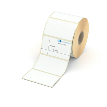 Etikett 66 x 38 mm - Transferpapier weiß permanent - 900 Etiketten pro Rolle - 25 mm Hülse 