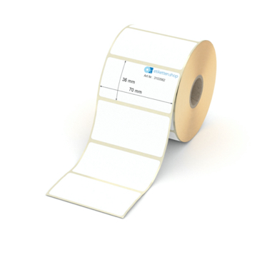 Etikett 70 x 36 mm - Thermopapier weiß leicht ablösbar - 1000 Etiketten pro Rolle - 25 mm Hülse 