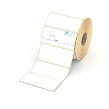 Etikett 74 x 34 mm - Thermopapier weiß leicht ablösbar - 1000 Etiketten pro Rolle - 25 mm Hülse 