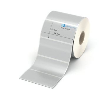 Etikett 74 x 37 mm - Polyester silbern permanent - 1000 Etiketten pro Rolle - 25 mm Hülse 