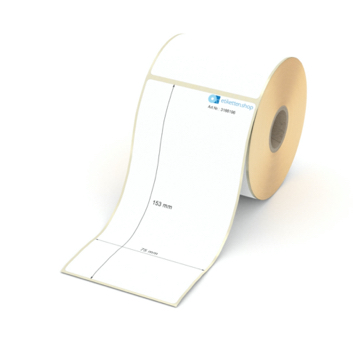 Etikett 75 x 153 mm - Thermopapier weiß permanent - 250 Etiketten pro Rolle - 25 mm Hülse 