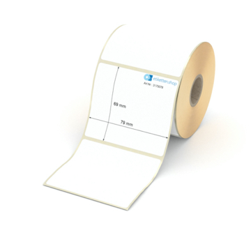 Etikett 79 x 69 mm - Thermopapier weiß leicht ablösbar - 500 Etiketten pro Rolle - 25 mm Hülse 
