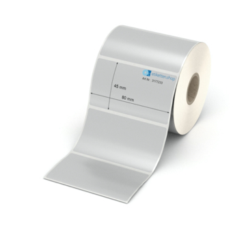 Etikett 80 x 45 mm - Polyester silbern permanent - 800 Etiketten pro Rolle - 25 mm Hülse 