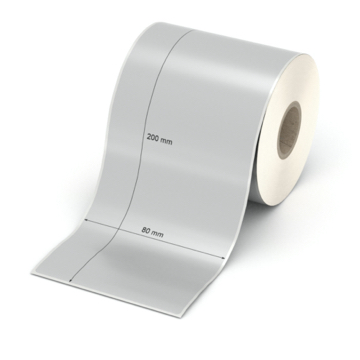Etikett 80 x 200 mm - Polyester silbern permanent - 150 Etiketten pro Rolle - 25 mm Hülse 