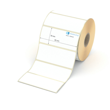 Etikett 83 x 34 mm - Thermopapier weiß permanent - 1000 Etiketten pro Rolle - 25 mm Hülse 
