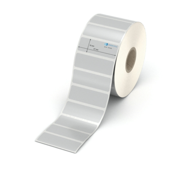 Etikett 47 x 16 mm - Polyester silbern permanent - 2100 Etiketten pro Rolle - 25 mm Hülse 