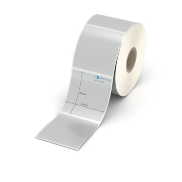 Etikett 50 x 52 mm - Polyester silbern permanent - 700 Etiketten pro Rolle - 25 mm Hülse 