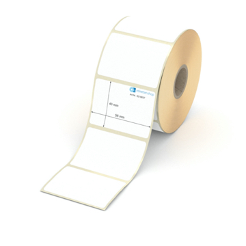 Etikett 56 x 40 mm - Thermopapier weiß permanent - 900 Etiketten pro Rolle - 25 mm Hülse 