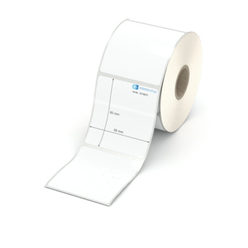 Etikett 56 x 60 mm - Polyester weiß permanent - 600 Etiketten pro Rolle - 25 mm Hülse 