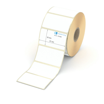 Etikett 57 x 32 mm - Thermopapier weiß leicht ablösbar - 1100 Etiketten pro Rolle - 25 mm Hülse 