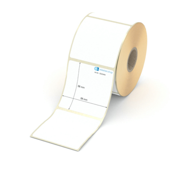 Etikett 58 x 58 mm - Thermopapier weiß permanent - 600 Etiketten pro Rolle - 25 mm Hülse 