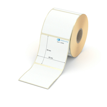 Etikett 60 x 58 mm - Transferpapier weiß permanent - 600 Etiketten pro Rolle - 25 mm Hülse 