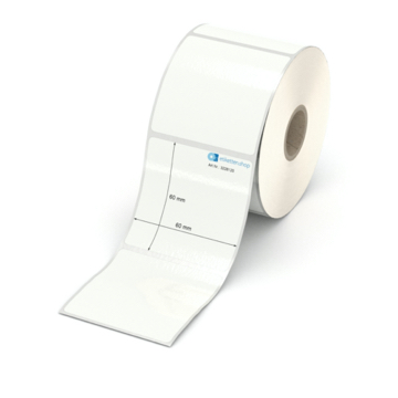 Etikett 60 x 60 mm - PE-Folie weiß permanent - 600 Etiketten pro Rolle - 25 mm Hülse 