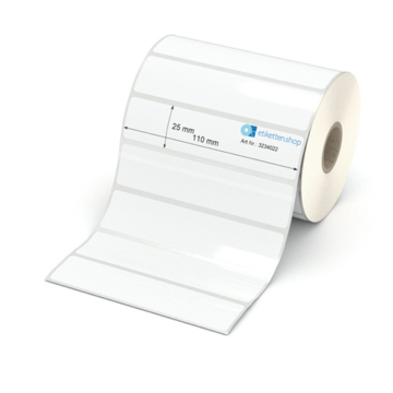 Etikett 110 x 25 mm - Polyester weiß permanent - 1400 Etiketten pro Rolle - 25 mm Hülse 