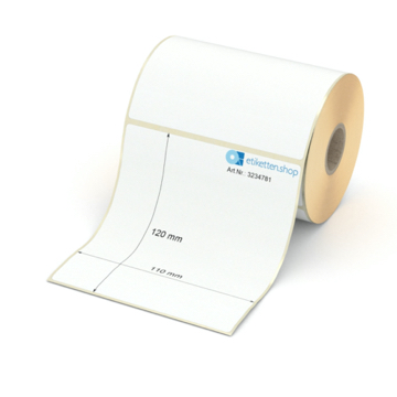 Etikett 110 x 120 mm - Transferpapier weiß permanent - 300 Etiketten pro Rolle - 25 mm Hülse 