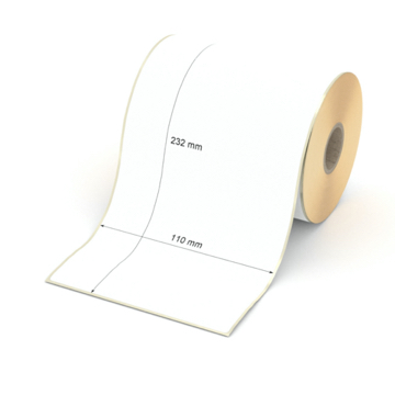 Etikett 110 x 232 mm - Thermopapier weiß permanent - 150 Etiketten pro Rolle - 25 mm Hülse 