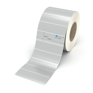 Etikett 115 x 34 mm - Polyester silbern permanent - 3000 Etiketten pro Rolle - 76 mm Hülse 
