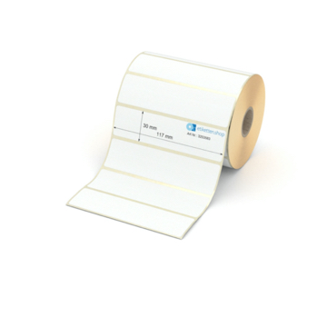 Etikett 117 x 30 mm - Transferpapier weiß leicht ablösbar - 1200 Etiketten pro Rolle - 25 mm Hülse 