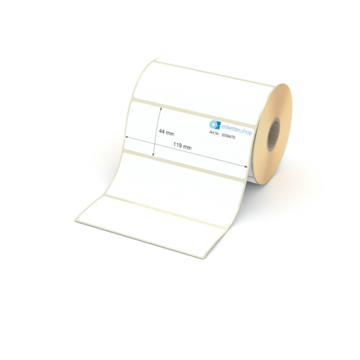 Etikett 119 x 44 mm - Thermopapier weiß permanent - 800 Etiketten pro Rolle - 25 mm Hülse 