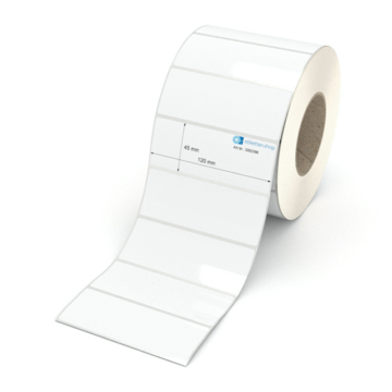 Etikett 120 x 45 mm - Polyester weiß permanent - 2500 Etiketten pro Rolle - 76 mm Hülse 