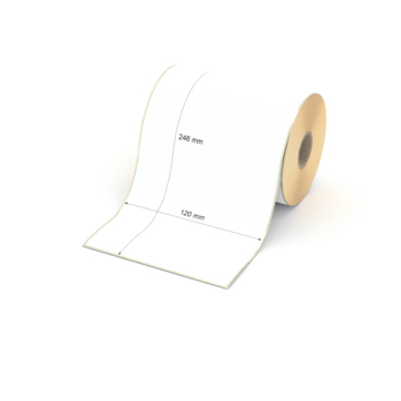 Etikett 120 x 246 mm - Thermopapier weiß leicht ablösbar - 150 Etiketten pro Rolle - 25 mm Hülse 