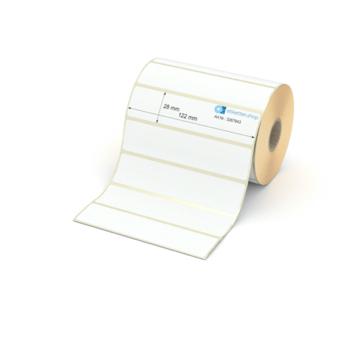 Etikett 122 x 28 mm - Transferpapier weiß leicht ablösbar - 1200 Etiketten pro Rolle - 25 mm Hülse 