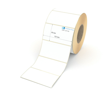 Etikett 123 x 65 mm - Thermopapier weiß permanent - 1700 Etiketten pro Rolle - 76 mm Hülse 