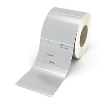 Etikett 123 x 102 mm - Polyester silbern permanent - 1100 Etiketten pro Rolle - 76 mm Hülse 